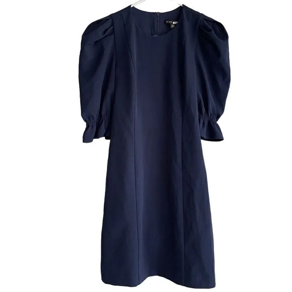 Black Halo Womens Dress Size 6 Navy Blue Elsie Puff Sleeve Crewneck Sheath